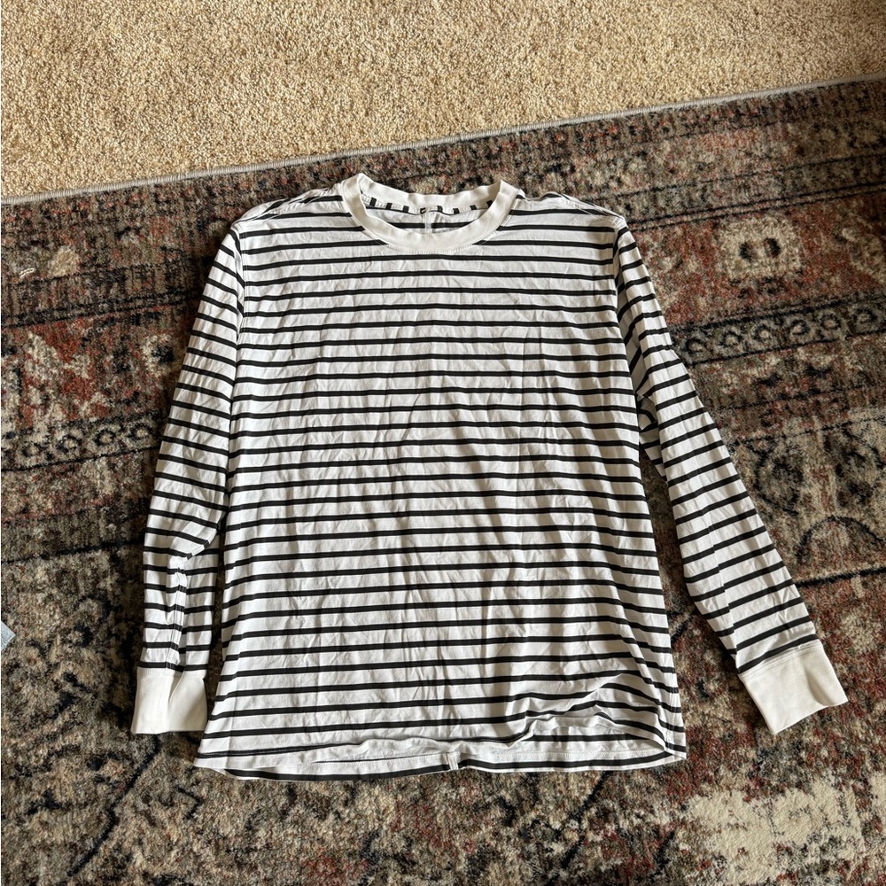 lululemon athletica Black and White Striped Long Sleeve Tee